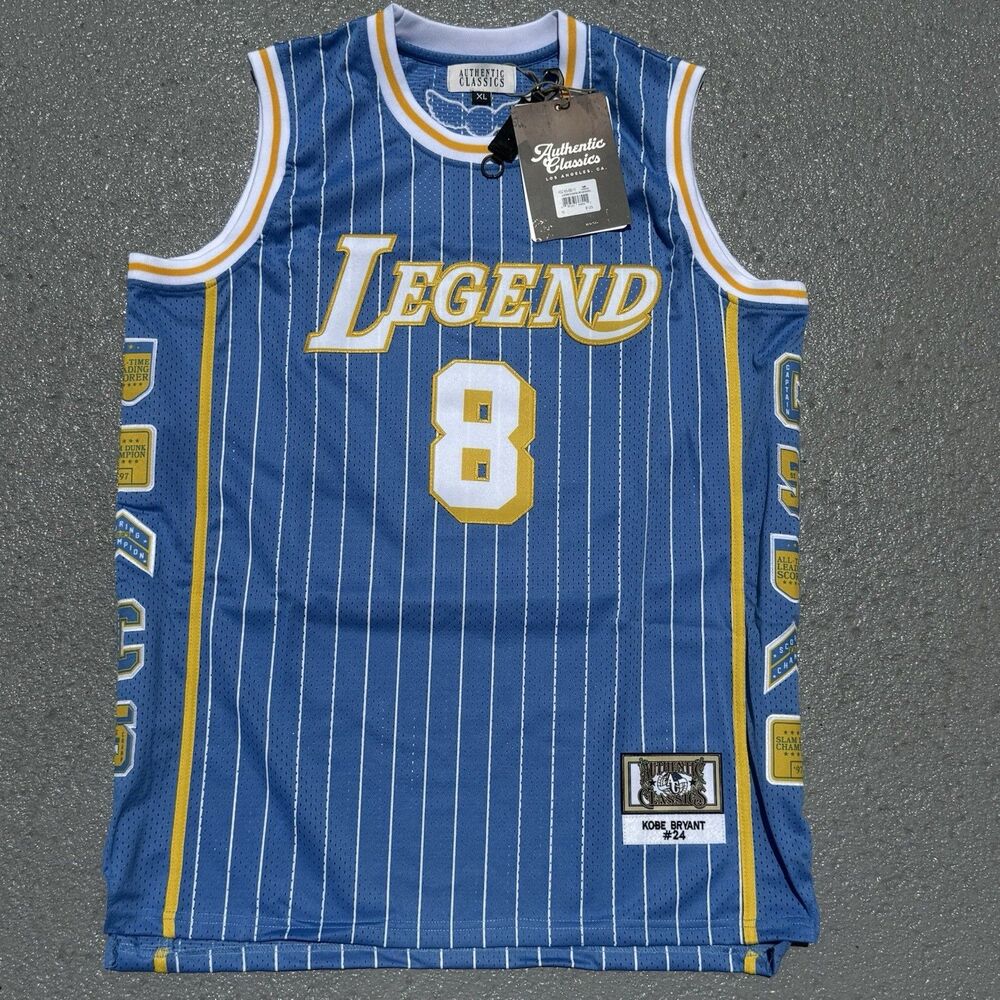Men’s Kobe Bryant Legend Mamba Jersey Headgear Classics Blue Pinstripe XL